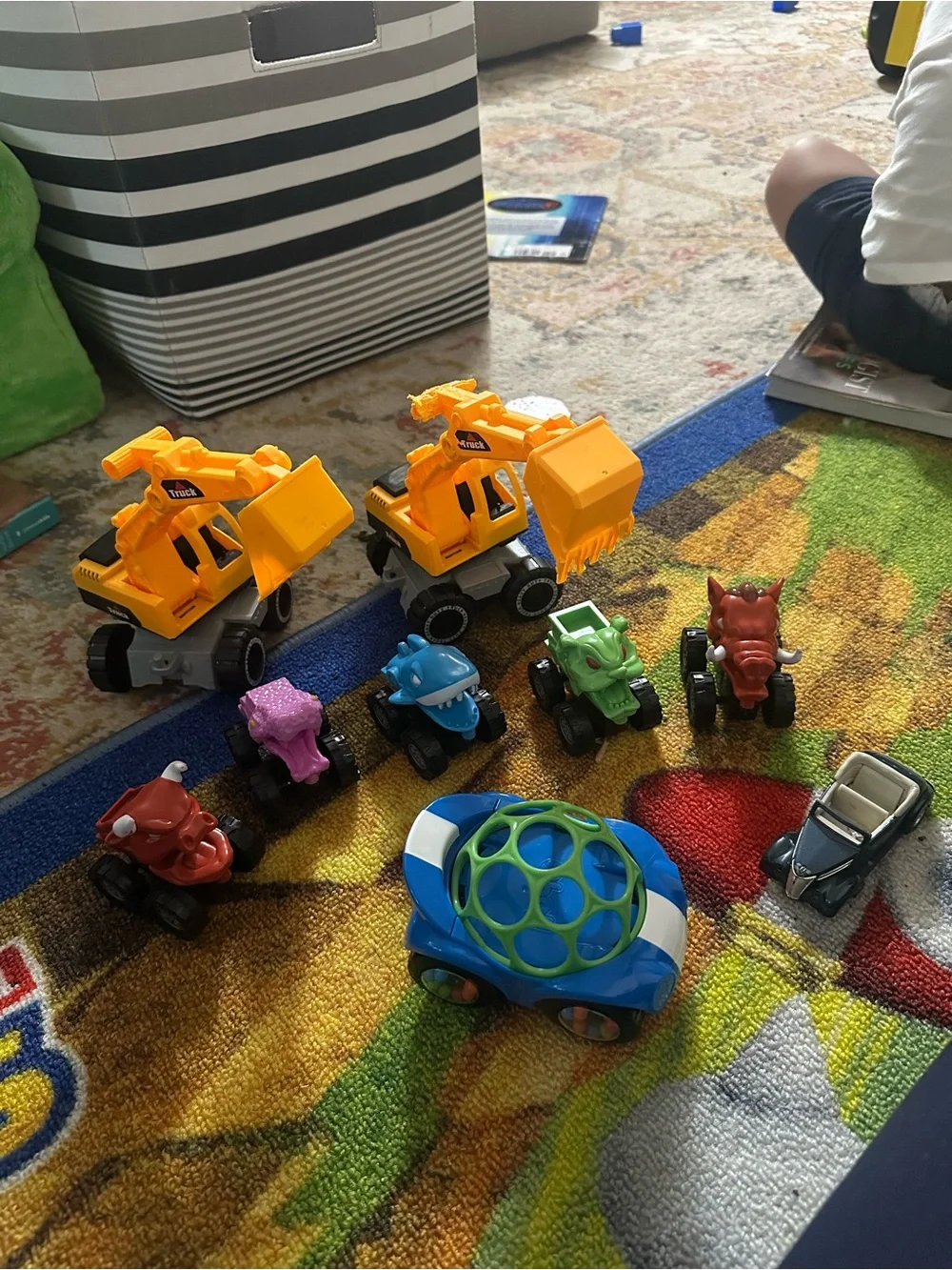 Yellow Bulldozer & Assorted Colorful Kids Toy Vehicles Set